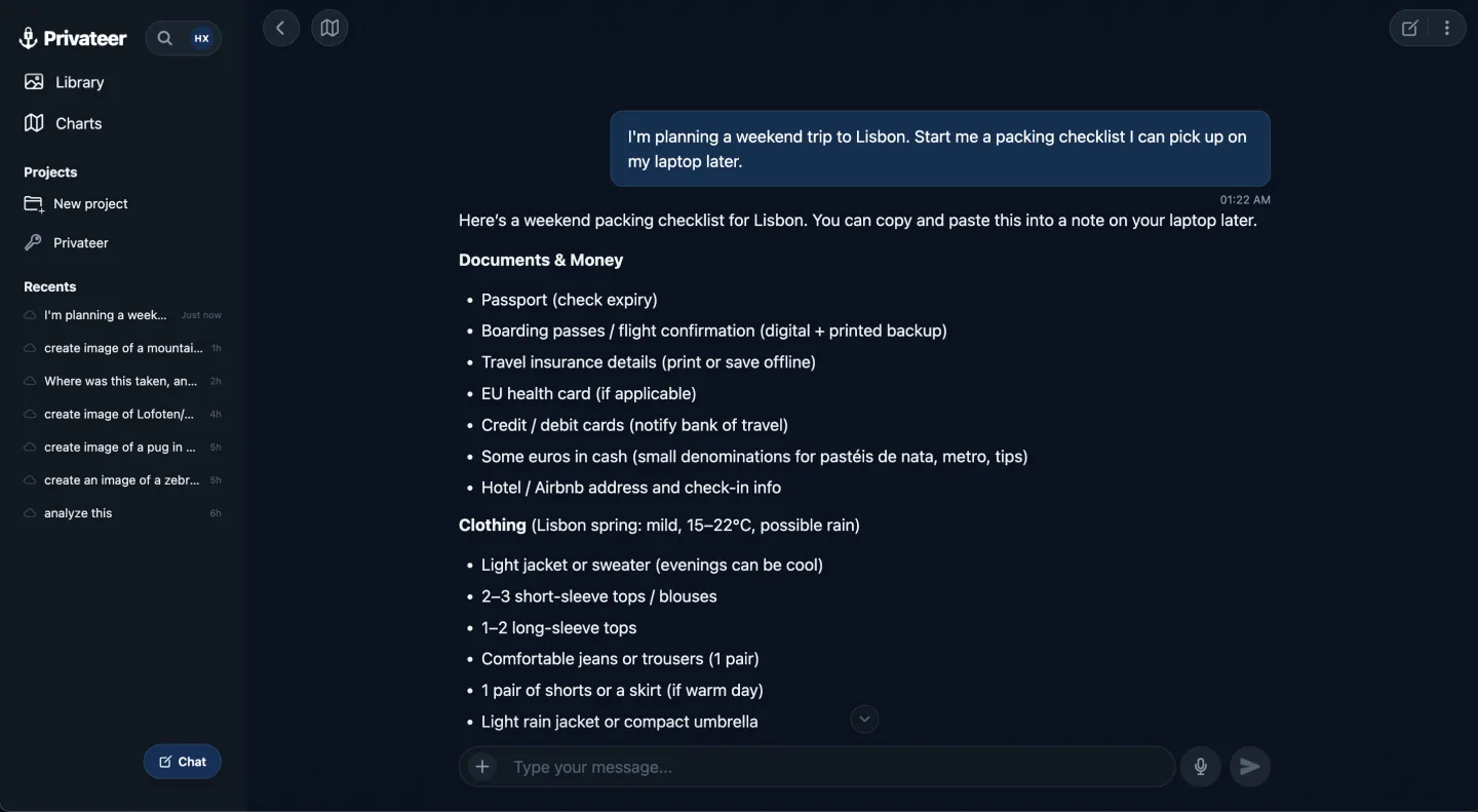 Privateer chat interface on the web